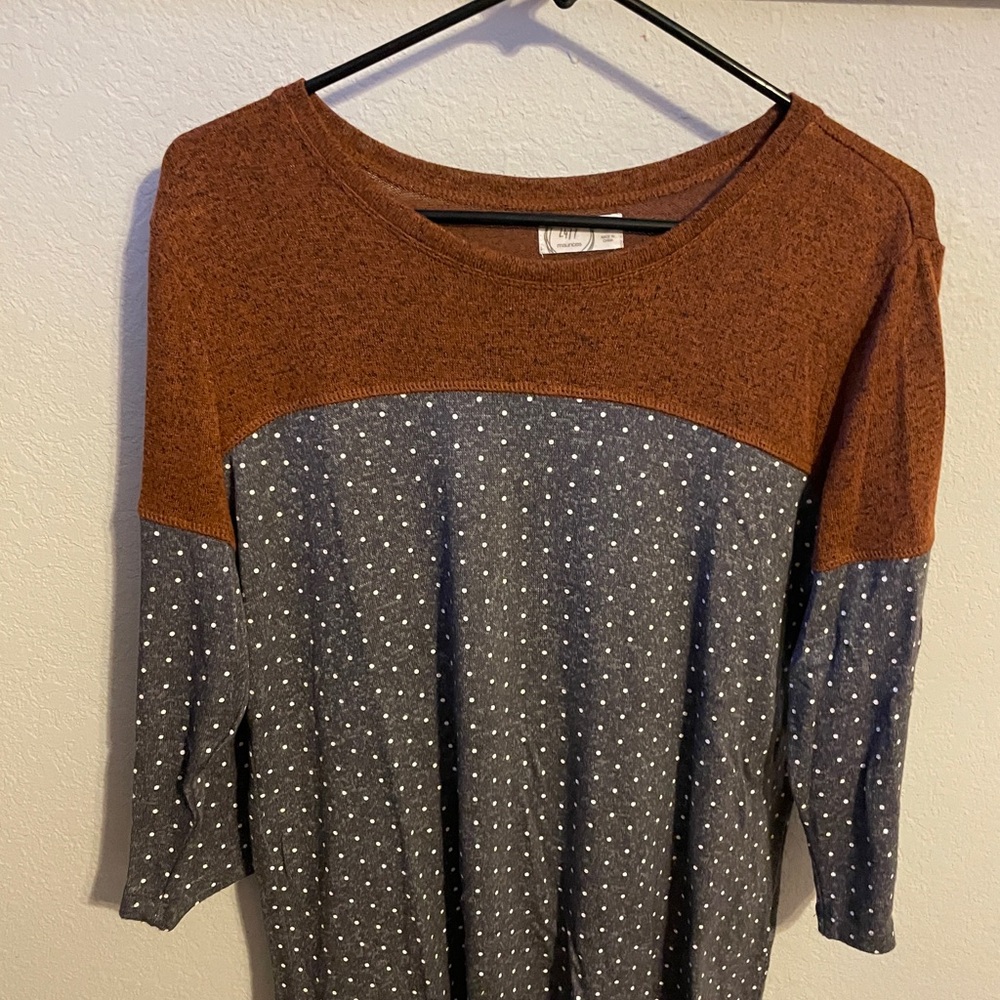 Maurices Rust and Blue Polka Dot Long Sleeve Top